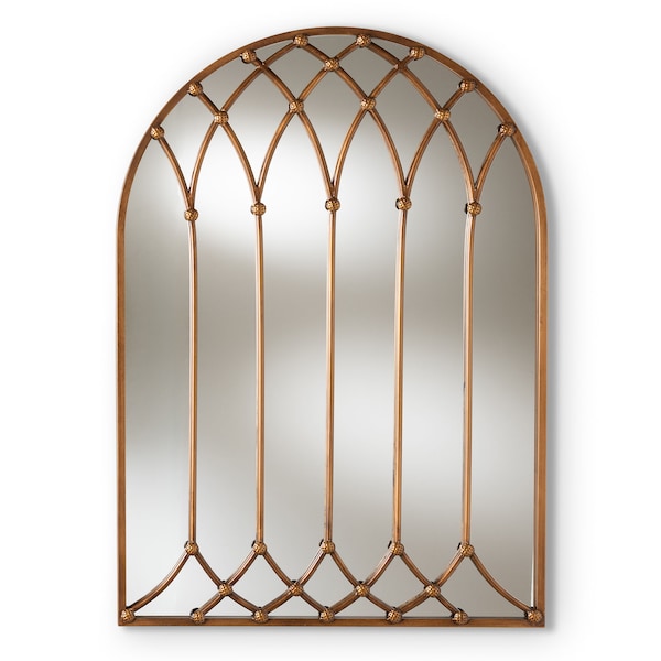 Baxton Studio Freja Antique Bronze Finished Arched Window Accent Wall Mirror 150-9053 - main
